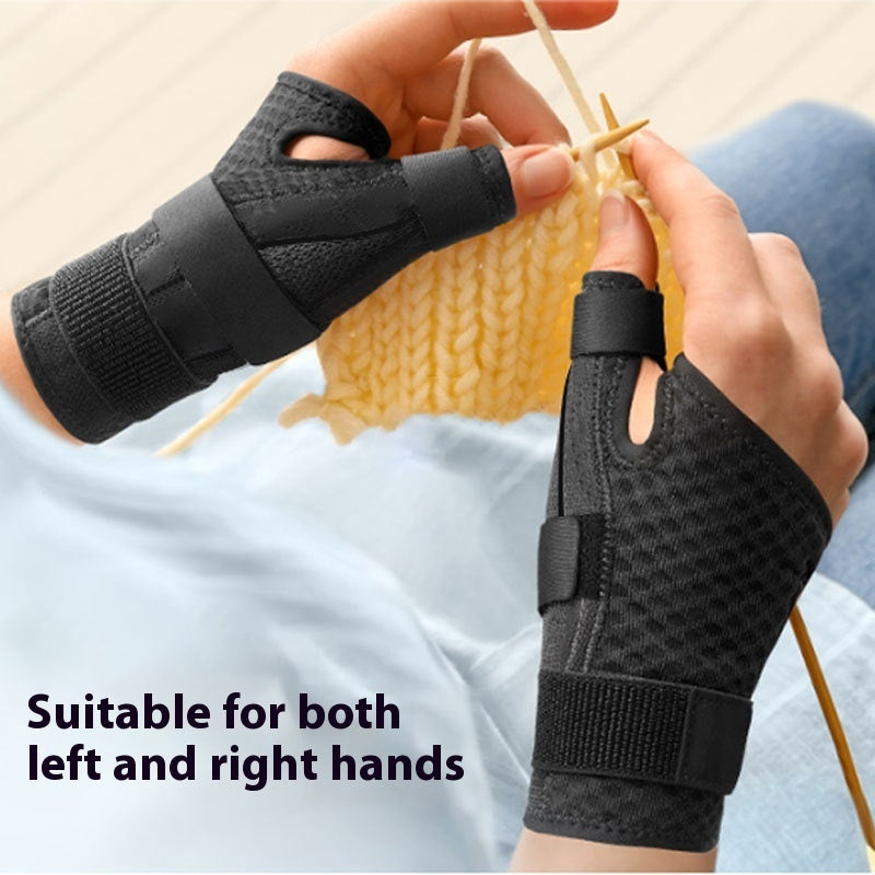 Frans thumb protection anti-sprain sleeve fitting snugly on a thumb, designed to prevent sprains and provide support.