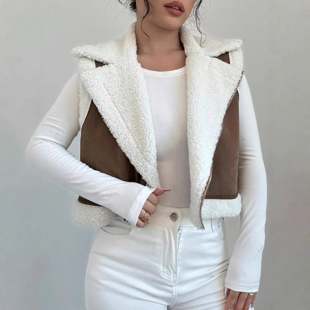 Western Style Light Fur Integrated Lamb Wool Vest - frans