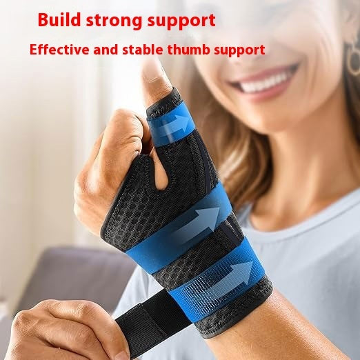 Frans thumb protection sleeve, anti-sprain protective sleeve for support and injury prevention, shown on a hand.