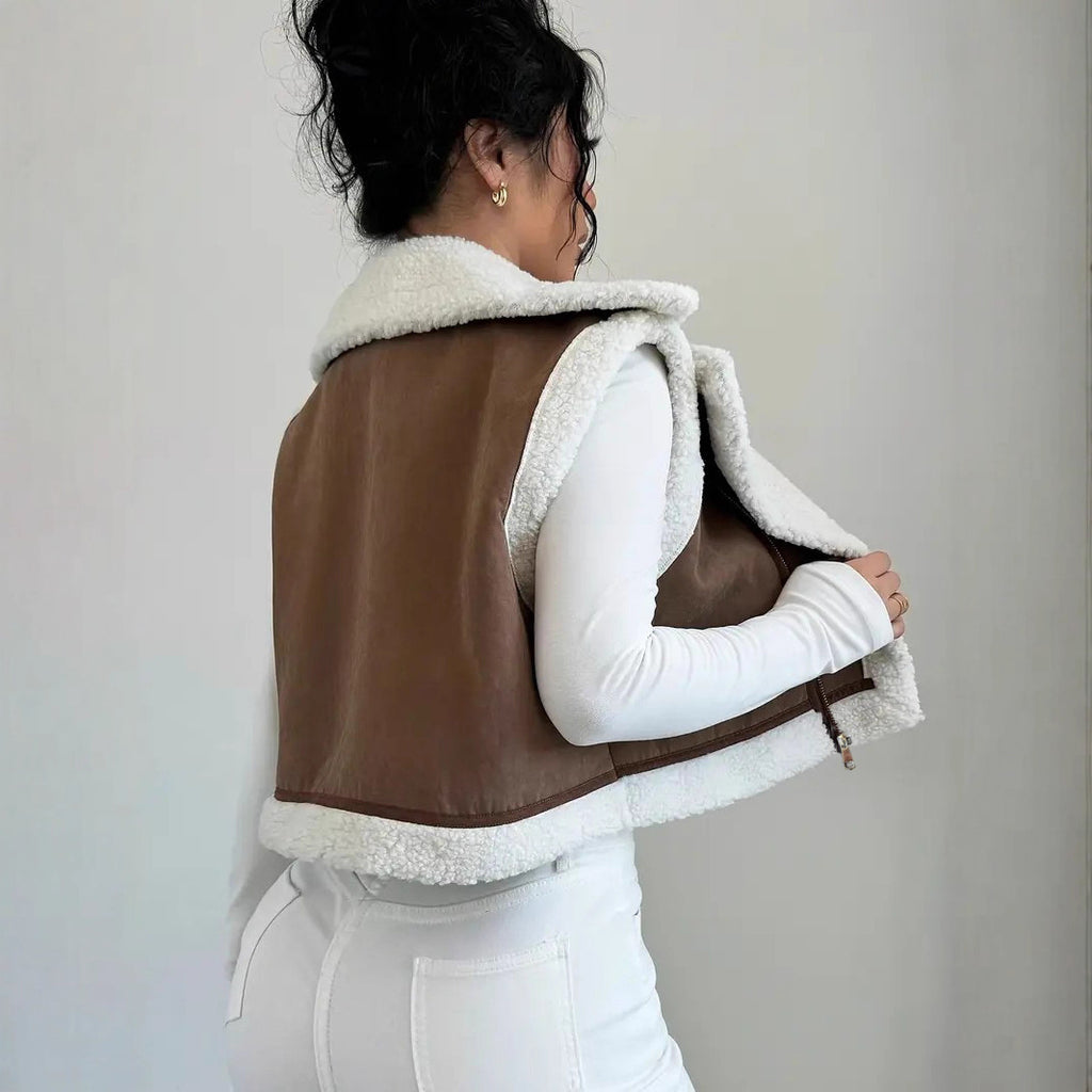 Western Style Light Fur Integrated Lamb Wool Vest - frans