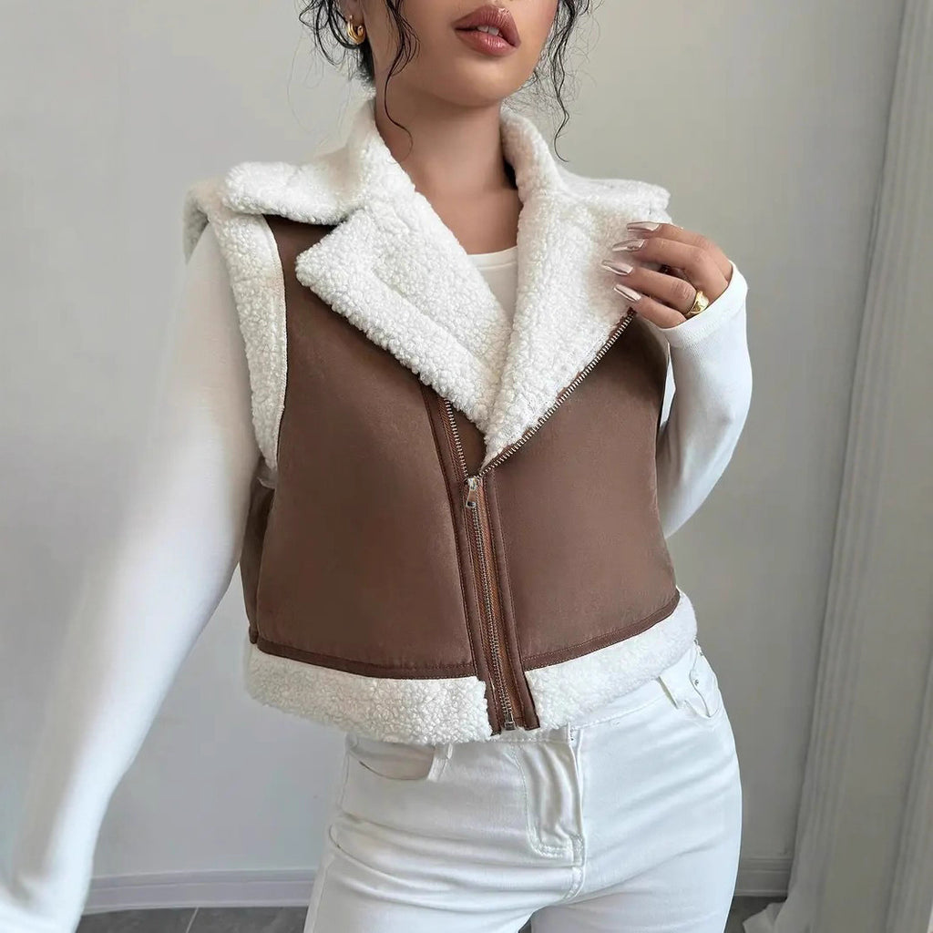 Western Style Light Fur Integrated Lamb Wool Vest - frans