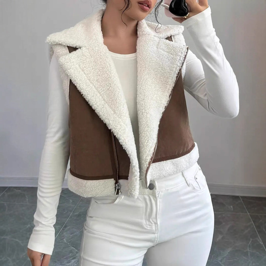 Western Style Light Fur Integrated Lamb Wool Vest - frans